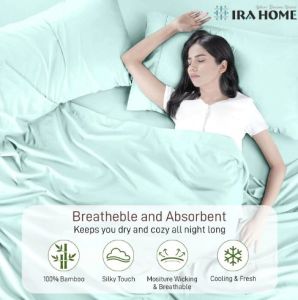 100% Organic Bamboo Aqua Blue Three Piece Bed Sheet Set