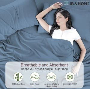 100% Organic Bamboo Mediterranean Blue Three Piece Bed Sheet Set