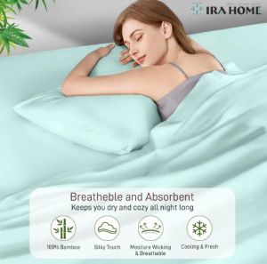100% Organic Bamboo Aqua Blue Four Piece Bed Sheet Set