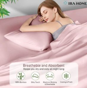 100% Organic Bamboo Rose Pink Four Piece Bed Sheet Set