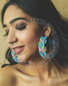 Multi Color Beaded Hoop Earring