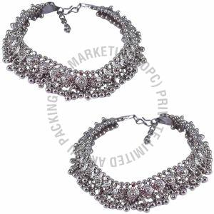Oxidized Silver Plated Anklet Pair