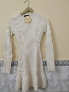 Beige Ladies Long Woolen Dress