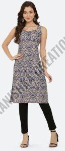 Ladies Blue Printed Crepe Kurti