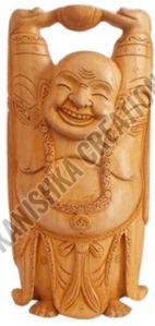 Wooden Laughing Buddha Statue