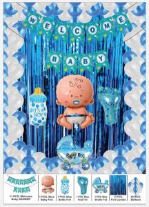 White Blue Welcome Baby Foil Balloon