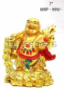 7 Inch Polyresin Golden Laughing Buddha
