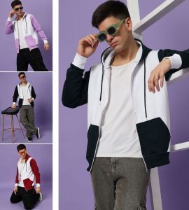 Poly Cotton Fleece Contrast Zip Hoodie