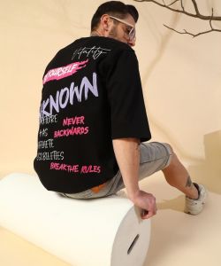 Black Printed Poly Cotton Terry Oversizesd T Shirt