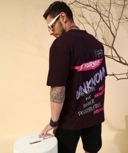 Black Printed Poly Cotton Terry Oversizesd T Shirt