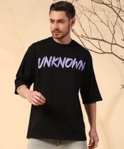 Black Printed Poly Cotton Terry Oversizesd T Shirt