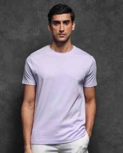 Purple Men Round Neck Cotton T Shirt