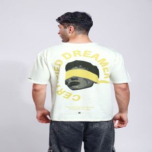 Certified Dreamer Print Mens White Cotton Oversized T-Shirt