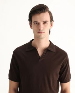 Mens Dark Brown Cotton Polo T-Shirt