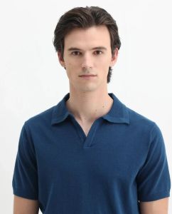 Mens Deep Blue Cotton Polo T-Shirt