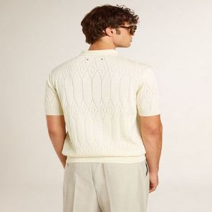 Mens Jacquard White Cotton Polo T-Shirt