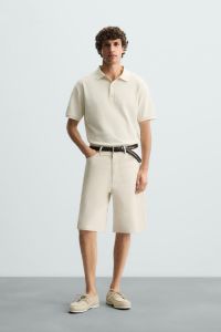 Mens White Jacquard Cotton Polo T-Shirt
