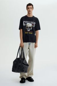 Gun and Roses Printed Mens Blue Oversized T-Shirt