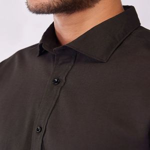 Mens Plain Brown Cotton Linen Shirt