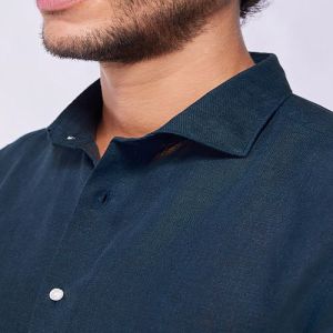 Mens Deep Blue Cotton Linen Shirt