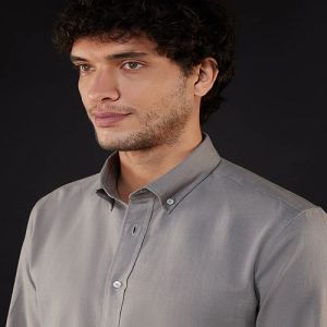Mens Plain Grey Cotton Linen Shirt