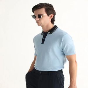 Mens Baby Blue Cotton Polo T-Shirt