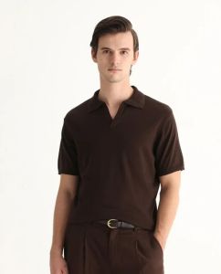 Mens Dark Brown Cotton Polo T-Shirt