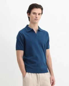 Mens Deep Blue Cotton Polo T-Shirt