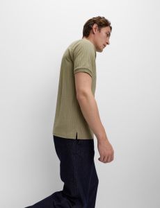 Mens Zip Polo Neck Olive Green Cotton T-Shirt