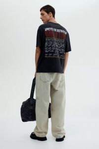 Gun and Roses Printed Mens Blue Oversized T-Shirt