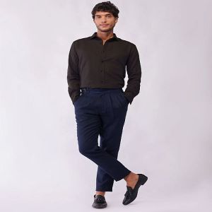 Mens Plain Brown Cotton Linen Shirt
