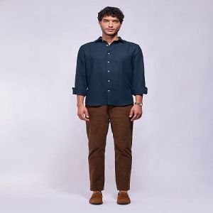 Mens Deep Blue Cotton Linen Shirt