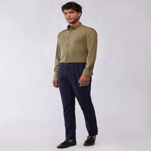 Mens Olive Green Cotton Linen Shirt