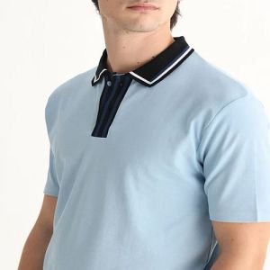 Mens Baby Blue Cotton Polo T-Shirt