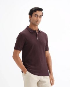 Mens Brown Cotton Polo T-Shirt