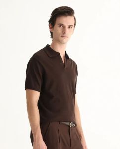 Mens Dark Brown Cotton Polo T-Shirt
