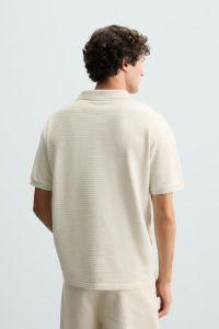 Mens White Jacquard Cotton Polo T-Shirt