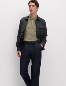 Mens Zip Polo Neck Olive Green Cotton T-Shirt