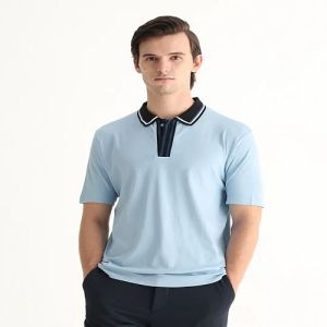 Mens Baby Blue Cotton Polo T-Shirt