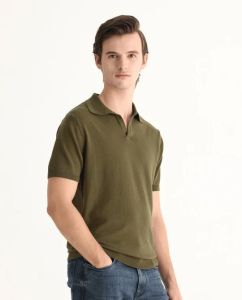 Mens Olive Green Cotton Polo T-Shirt