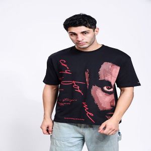 Back and Pink Printed Mens Oversized T-Shirt