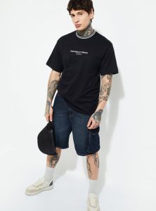 Mens Black Round Neck Cotton Printed T-Shirt