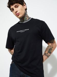 Mens Black Round Neck Cotton Printed T-Shirt