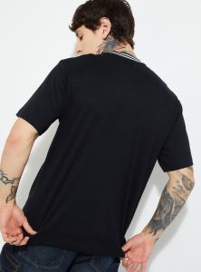 Mens Black Round Neck Cotton Printed T-Shirt