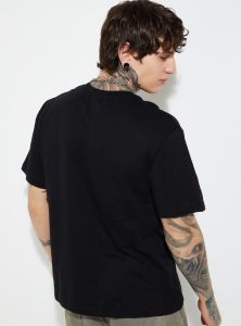 Mens Round Neck Black Cotton Printed T-Shirt