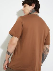 Mens Round Neck Brown Cotton Printed T-Shirt