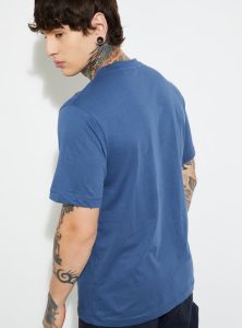 Mens Deep Blue Round Neck Cotton Printed T-Shirt