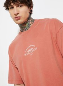 Mens Printed Light Red Cotton Round Neck T-Shirt