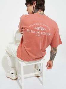 Mens Printed Light Red Cotton Round Neck T-Shirt