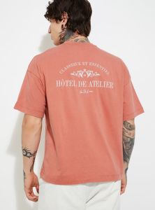 Mens Printed Light Red Cotton Round Neck T-Shirt
